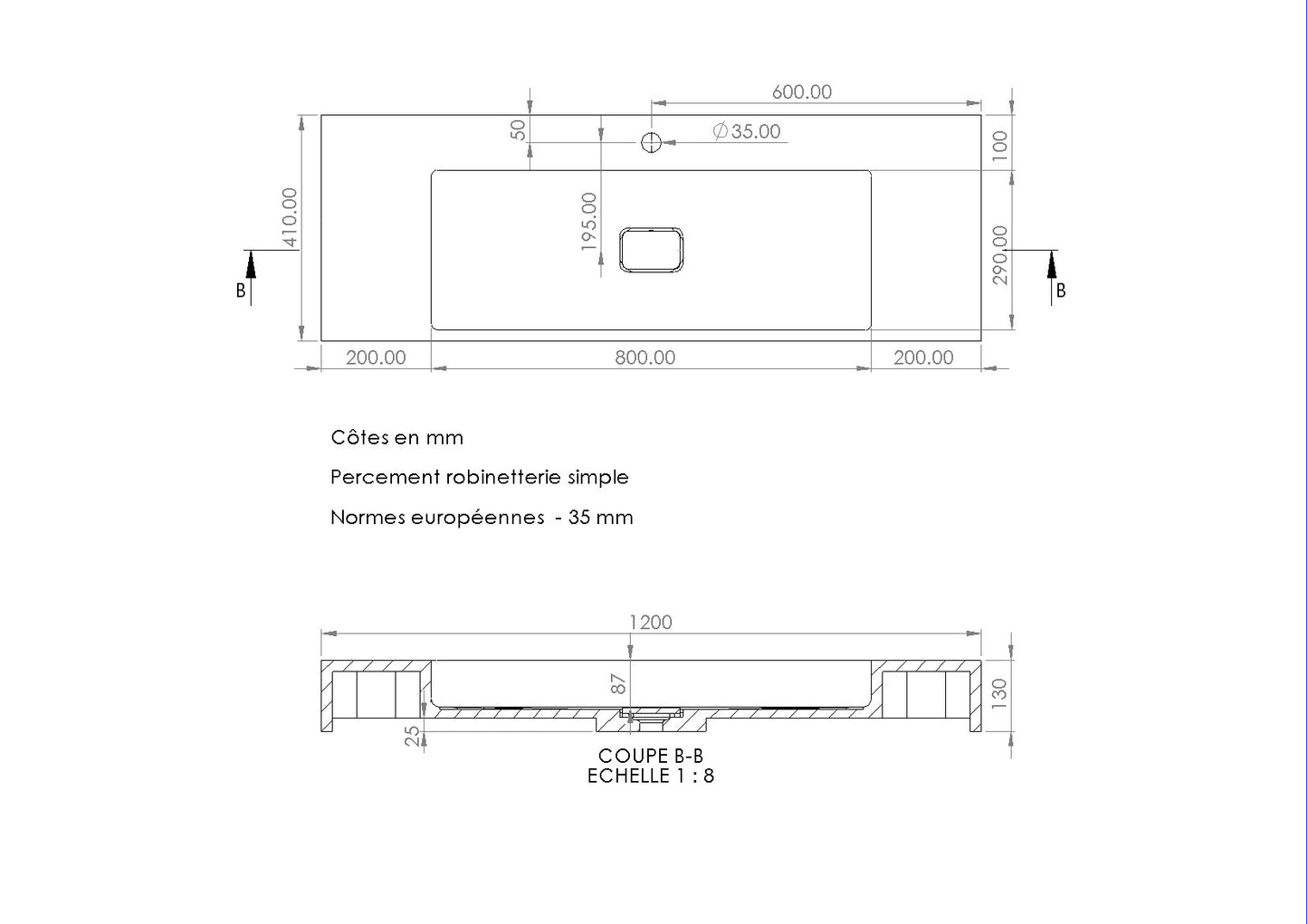 Vasque en pierre crème Moléanos 120 cm –  Léman