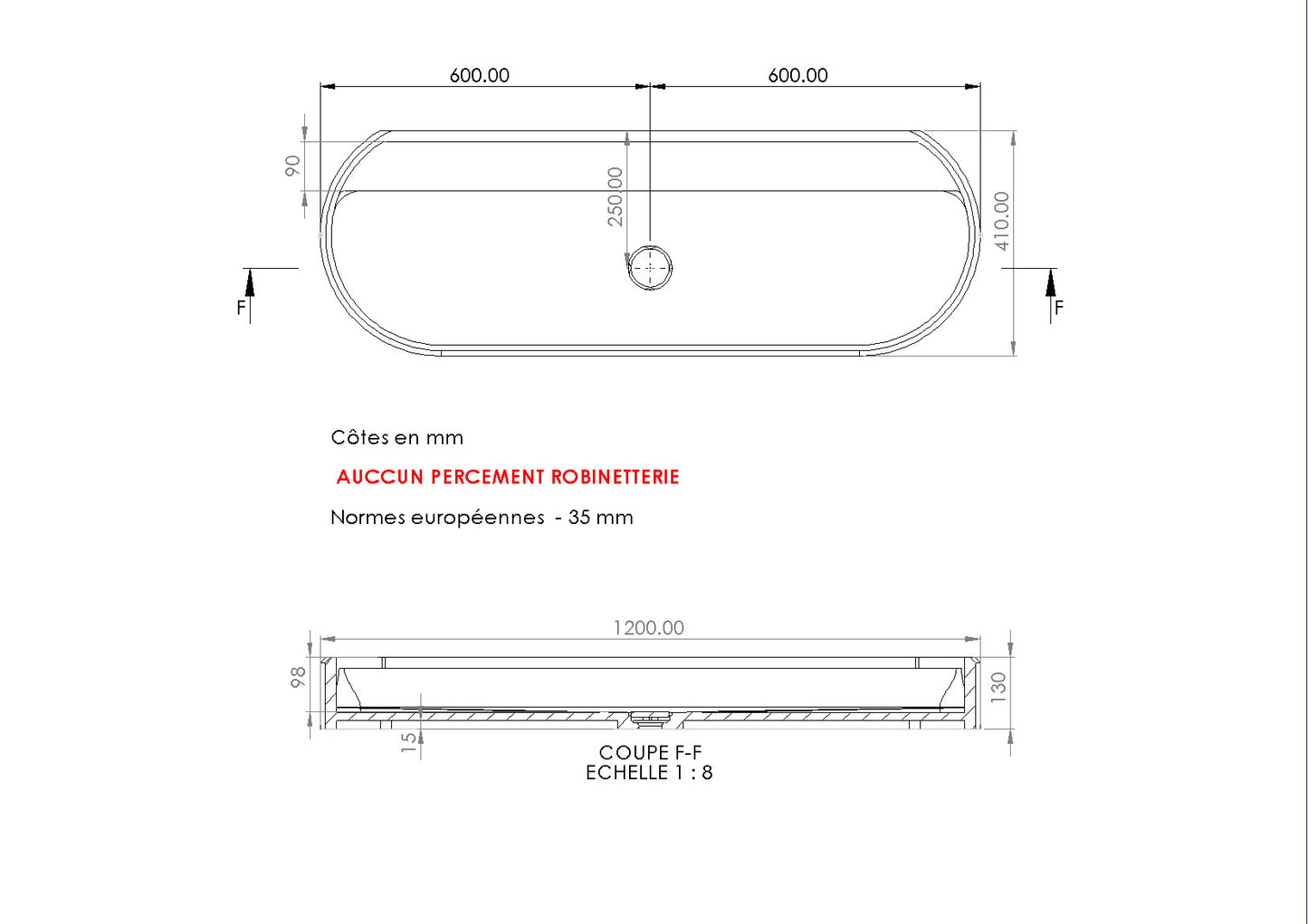 Vasque en pierre crème Moléanos 120 cm –  Salagou
